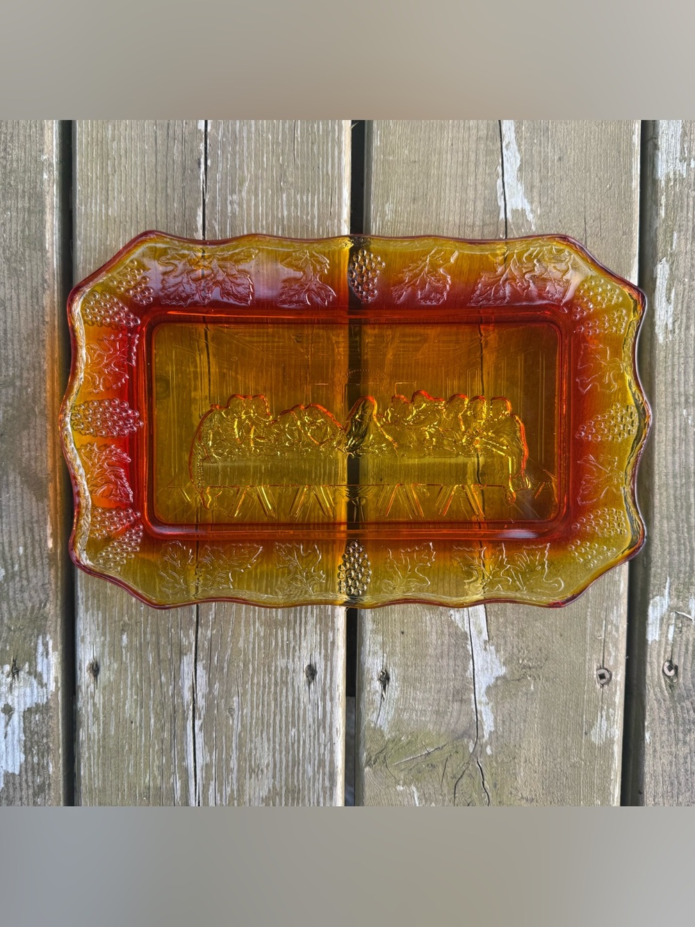 Vintage Indiana Glass Tiara Exclusive The Last Supper Amberina Glass Plate